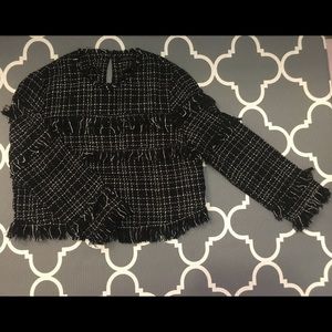 Black and White Zara long sleeved tweed top